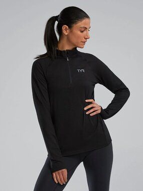 Like New Womens TYR Black Quarter-Zip Performance Pullover With Thumb Holes S
